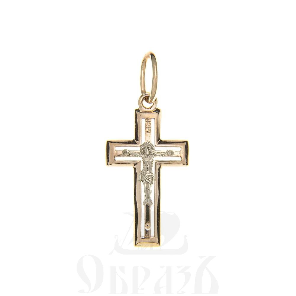 золотой крест с молитвой "спаси и сохрани", 585 проба красного и белого цвета (арт. п10053-з5кб)