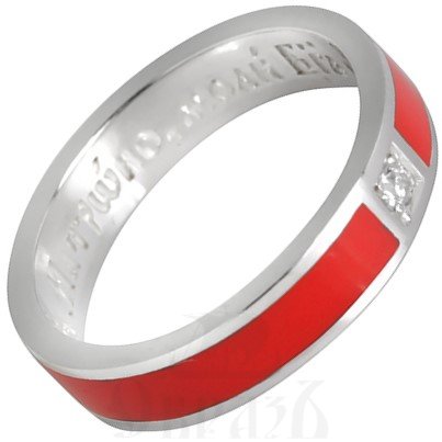 кольцо с молитвой матроне московской, серебро 925 пробы с красной эмалью и бриллиантом (арт. 671-с)