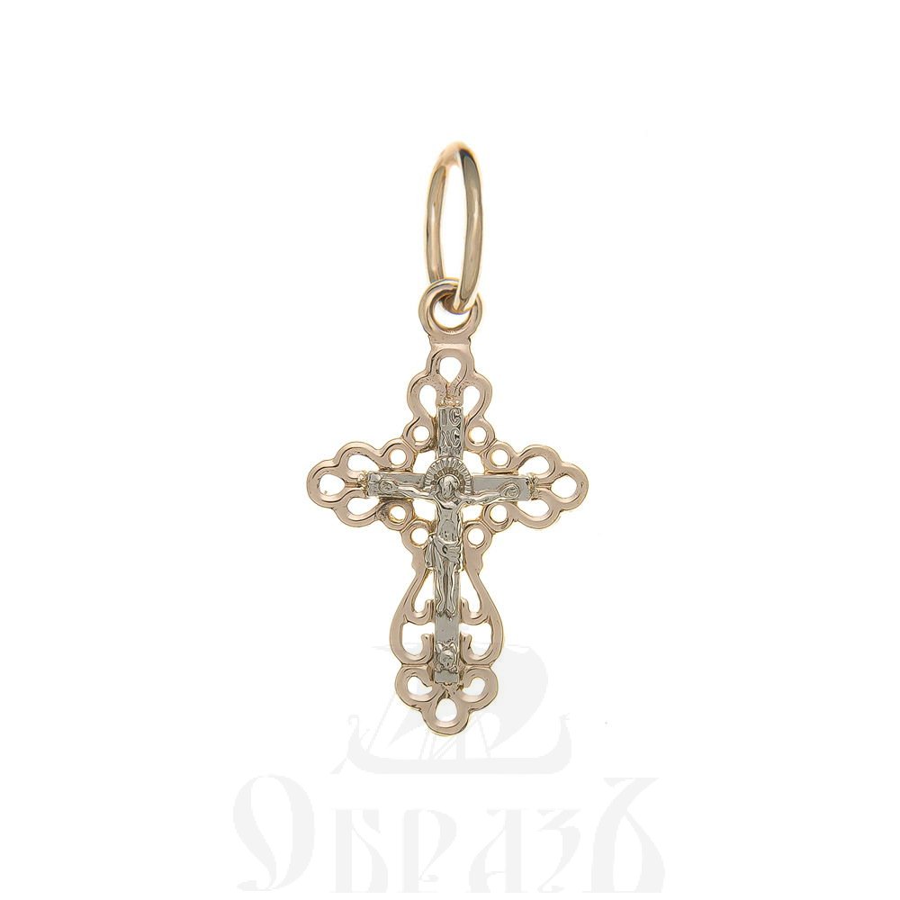 золотой крест с молитвой "спаси и сохрани", 585 проба красного и белого цвета (арт. п10011-з5кб)