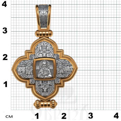 крест мощевик святой великомученик георгий победоносец, серебро 925 проба с золочением (арт. 05.066)